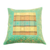 16X16 Inch Banarasi Cushion Covers Zari Brocade Silk Aqua Green Check Home Decor