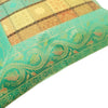 16X16 Inch Banarasi Cushion Covers Zari Brocade Silk Aqua Green Check Home Decor