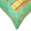 16X16 Inch Banarasi Cushion Covers Zari Brocade Silk Aqua Green Check Home Decor