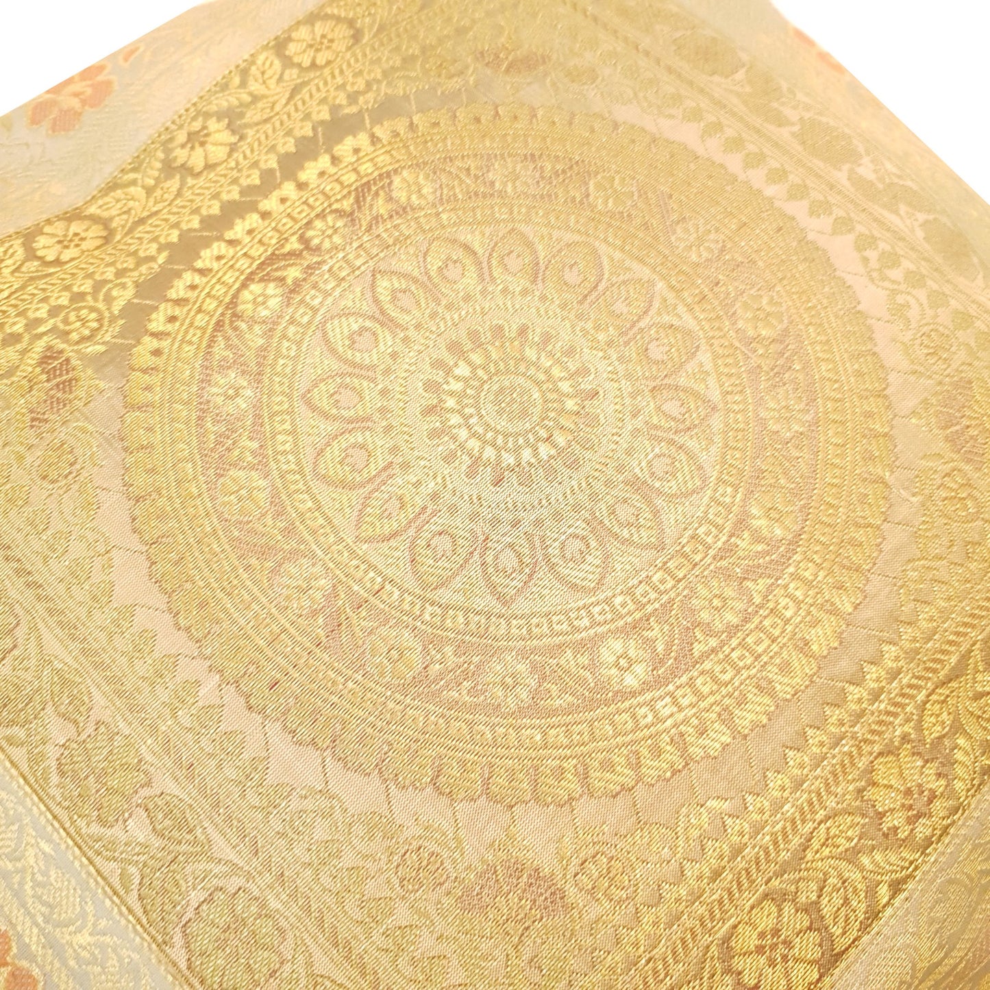 17x17 Inch Indian Cream Cushion Covers Woven Zari Brocade Banarasi Silk Mandala