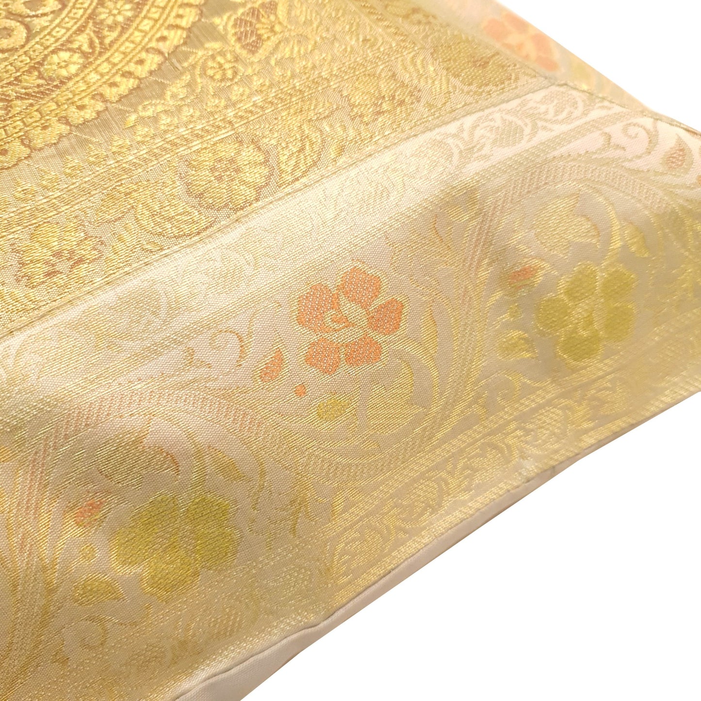 17x17 Inch Indian Cream Cushion Covers Woven Zari Brocade Banarasi Silk Mandala