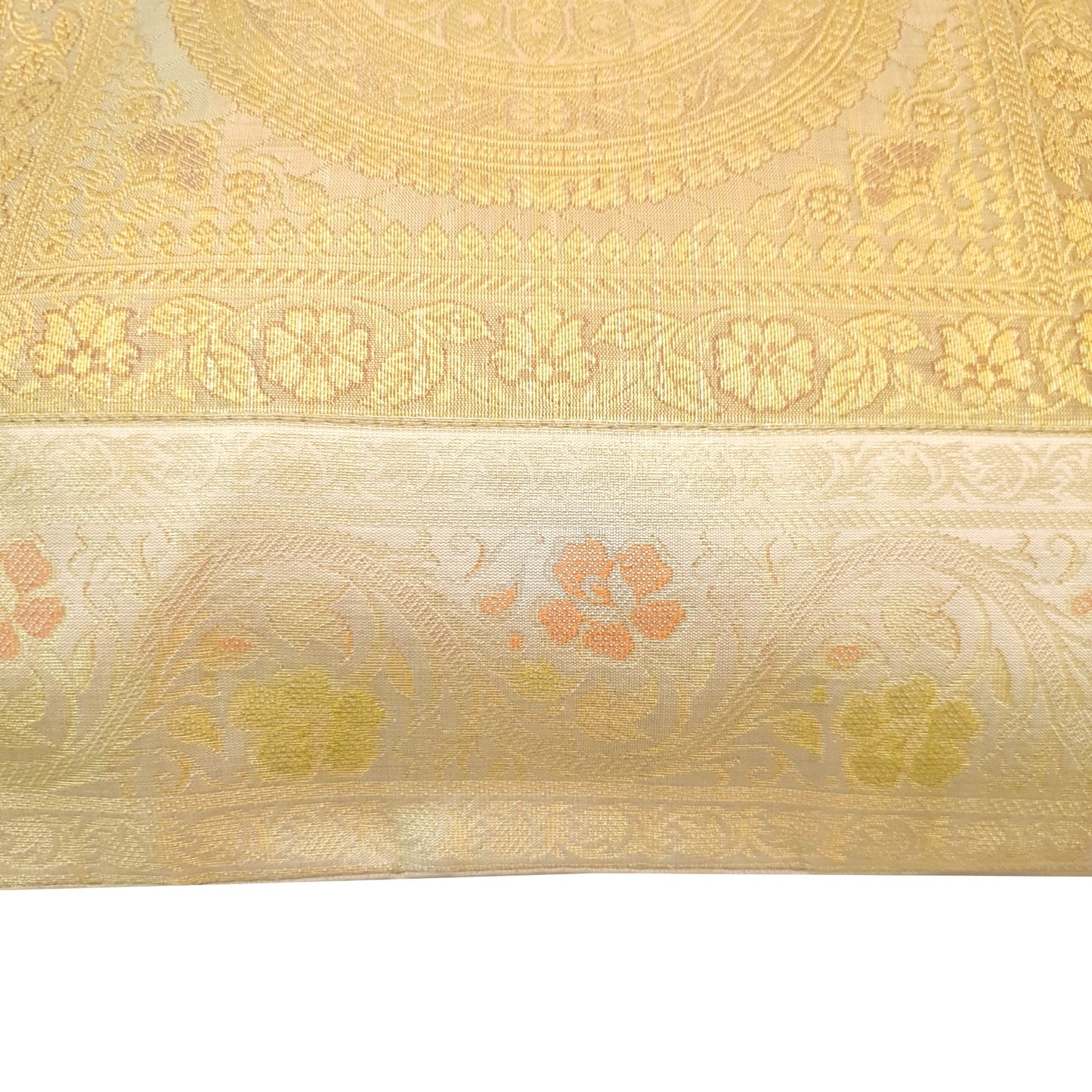 17x17 Inch Indian Cream Cushion Covers Woven Zari Brocade Banarasi Silk Mandala