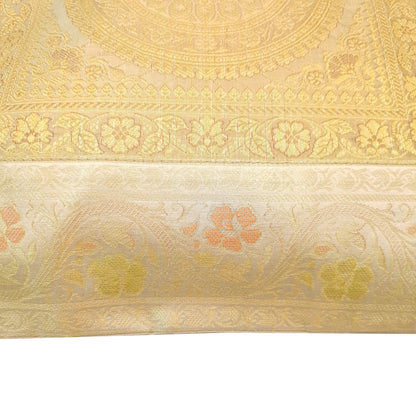 17x17 Inch Indian Cream Cushion Covers Woven Zari Brocade Banarasi Silk Mandala