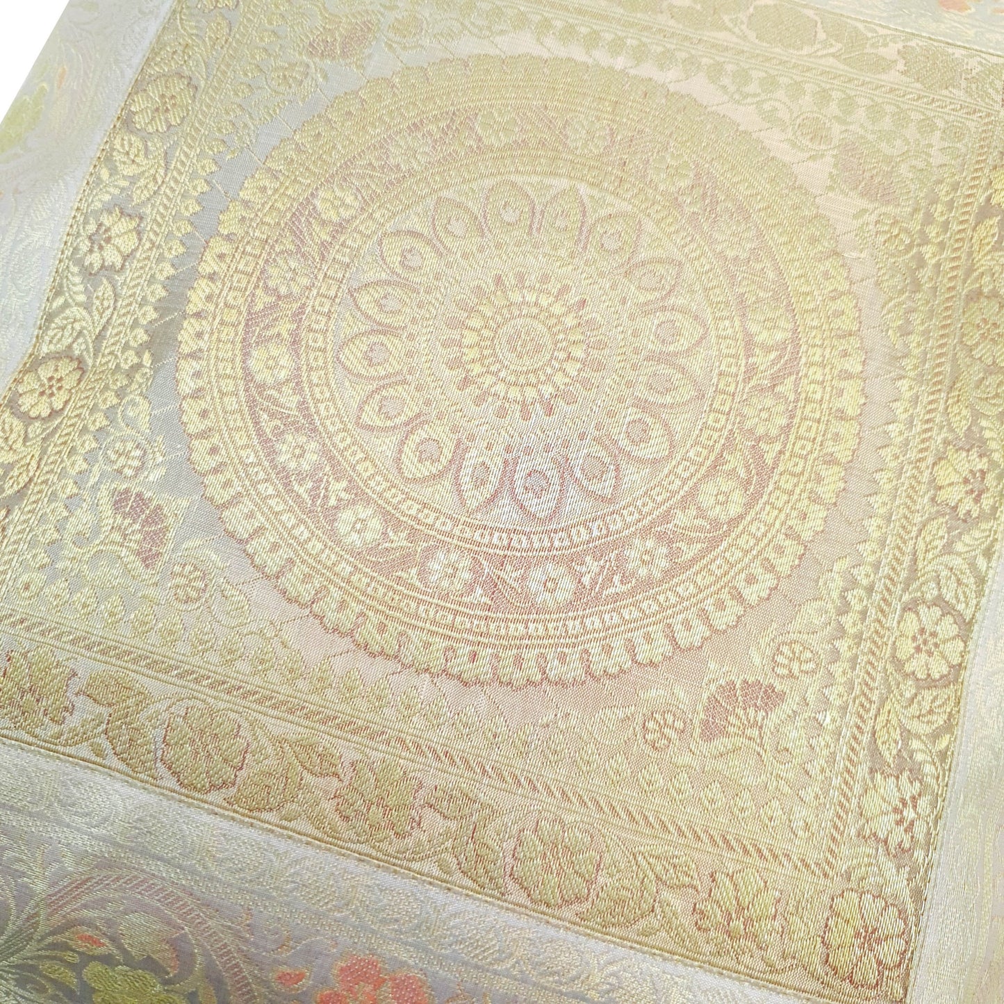 17x17 Inch Gray Indian Cushion Covers Woven Zari Brocade Banarasi Silk Mandala