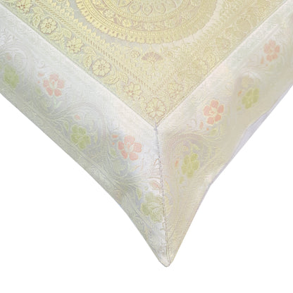 17x17 Inch Gray Indian Cushion Covers Woven Zari Brocade Banarasi Silk Mandala