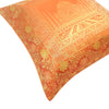 17x17 Inch Orange Cushion Cover Taj Mahal Woven Zari Brocade Banarasi Silk Decor