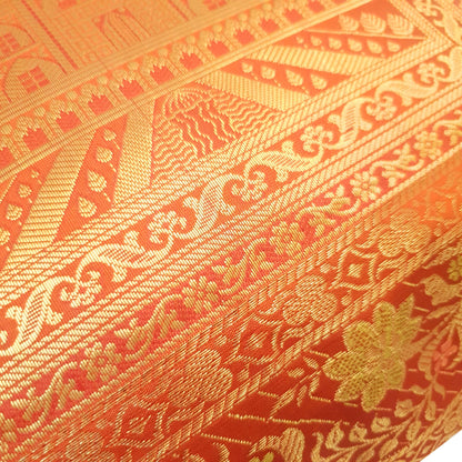 17x17 Inch Orange Cushion Cover Taj Mahal Woven Zari Brocade Banarasi Silk Decor
