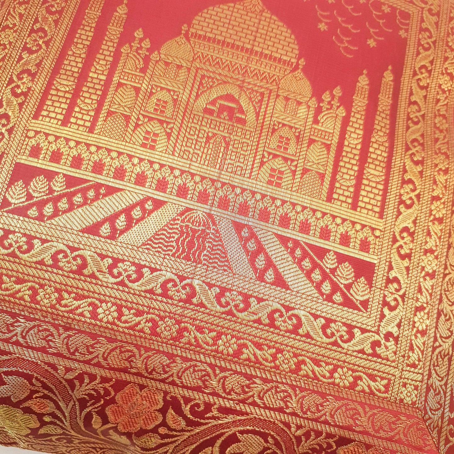 17x17 Inch Cushion Cover Taj Mahal Woven Zari Brocade Maroon Banarasi Silk Decor