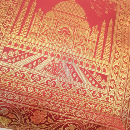17x17 Inch Cushion Cover Taj Mahal Woven Zari Brocade Maroon Banarasi Silk Decor