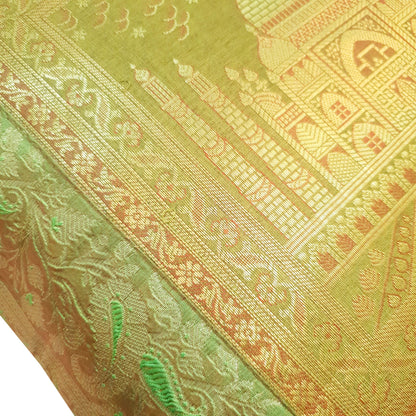 16x16 Inch Cushion Cover Green Taj Mahal Woven Zari Brocade Banarasi Silk Decor