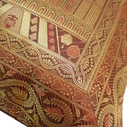 17x17 Inch Cushion Cover Taj Mahal Woven Zari Brocade Brown Banarasi Silk Decor