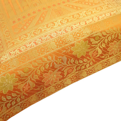17x17 Inch Mustard Cushion Cover Taj Mahal Woven Zari Brocade Banarasi Silk