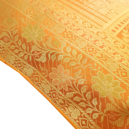 17x17 Inch Mustard Cushion Cover Taj Mahal Woven Zari Brocade Banarasi Silk
