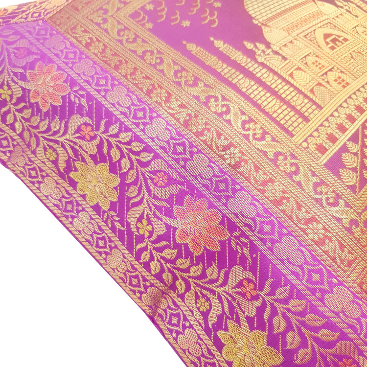 17x17 Inch Purple Cushion Cover Taj Mahal Woven Zari Brocade Banarasi Silk Decor