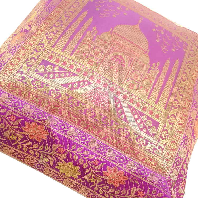 17x17 Inch Purple Cushion Cover Taj Mahal Woven Zari Brocade Banarasi Silk Decor