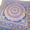 17x17 Inch Cushion Covers Indian Blue Mandala Woven Zari Brocade Banarasi Silk