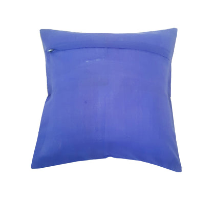 17x17 Inch Cushion Covers Indian Blue Mandala Woven Zari Brocade Banarasi Silk