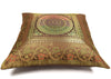 16x16 Inch Dark Brown Banarasi Silk Cushion Cover Woven Zari Brocade Mandala