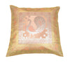 16x16" Gold, Peach Toned Cushion Covers Woven Zari Brocade Banarasi Silk Peacock