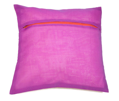16x16" Purple Zari Brocade Banarasi Silk Mandala Cushion Covers Paisley Border