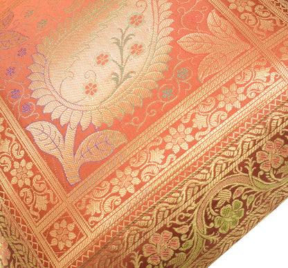 Indian 16x16" Rust Banarasi Silk Cushion Cover Featuring Zari Brocade Paisley