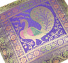 16x16 Inch Blue Cushion Covers Indian Woven Zari Brocade Banarasi Silk Peacock