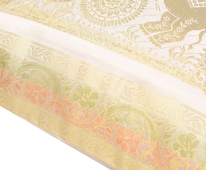 Elegant White Banarasi Silk Cushion Cover (16x16) Zari Brocade Elephant Motifs