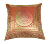 Red 16x16 Inch Indian Woven Zari Brocade Banarasi Silk Mandala Cushion Covers