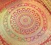 Red 16x16 Inch Indian Woven Zari Brocade Banarasi Silk Mandala Cushion Covers