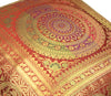Red 16x16 Inch Indian Woven Zari Brocade Banarasi Silk Mandala Cushion Covers