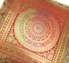 Red 16x16 Inch Indian Woven Zari Brocade Banarasi Silk Mandala Cushion Covers