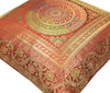 Red 16x16 Inch Indian Woven Zari Brocade Banarasi Silk Mandala Cushion Covers