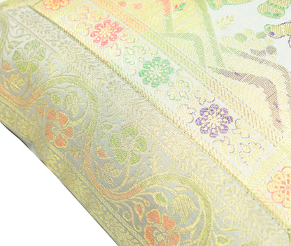 Elegant Gray Banarasi Silk Cushion Cover (16x16) Zari Brocade Elephant Motifs