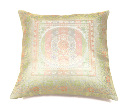 Elegant Gray Banarasi Silk Cushion Cover – 16x16 Inch with Zari Woven Mandala
