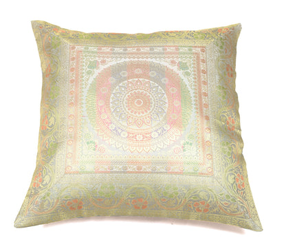 Elegant Gray Banarasi Silk Cushion Cover – 16x16 Inch with Zari Woven Mandala