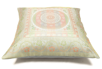 Elegant Gray Banarasi Silk Cushion Cover – 16x16 Inch with Zari Woven Mandala