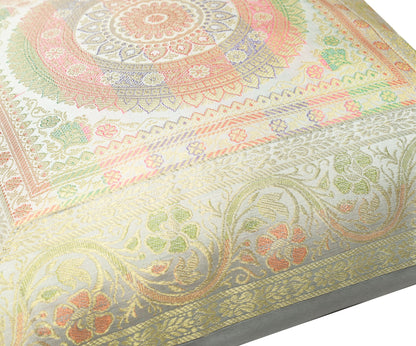 Elegant Gray Banarasi Silk Cushion Cover – 16x16 Inch with Zari Woven Mandala