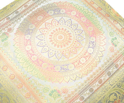 Elegant Gray Banarasi Silk Cushion Cover – 16x16 Inch with Zari Woven Mandala