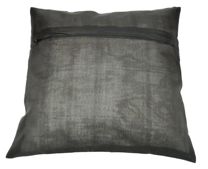 16x16 Inch Black Indian Banarasi Silk Cushion Cover with Zari Brocade Mandala