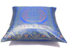 Woven Blue Banarasi Silk Cushion Cover Zari Mandala with Floral Lace– 16x16 Inch