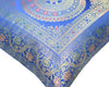 Woven Blue Banarasi Silk Cushion Cover Zari Mandala with Floral Lace– 16x16 Inch