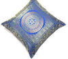 Woven Blue Banarasi Silk Cushion Cover Zari Mandala with Floral Lace– 16x16 Inch