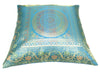 Turquoise Blue Banarasi Silk Cushion Cover 16x16 Featuring Woven Zari Mandala