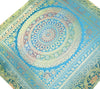 Turquoise Blue Banarasi Silk Cushion Cover 16x16 Featuring Woven Zari Mandala