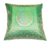 16x16 Inch Green Banarasi Silk Cushion Cover with Woven Zari Brocade and Mandala