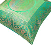 16x16 Inch Green Banarasi Silk Cushion Cover with Woven Zari Brocade and Mandala