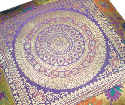 16x16 Inch Purple Indian Woven Zari Brocade Banarasi Silk Mandala Cushion Covers