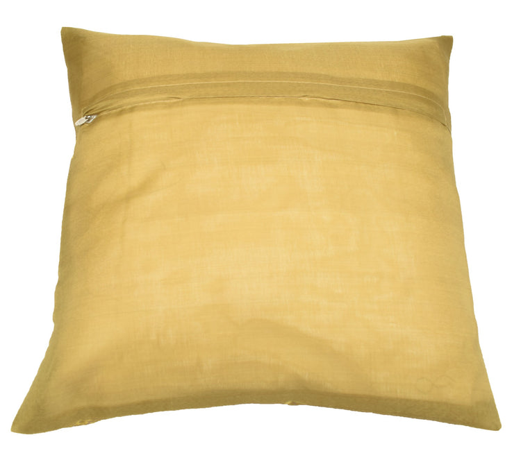 16x16 Inch Beige Cushion Covers Indian Woven Zari Brocade Banarasi Silk Peacock