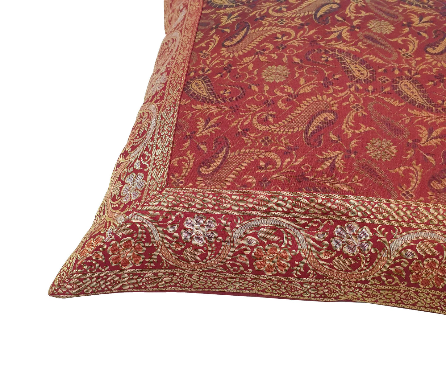 16x16 Inch Banarasi Cushion Covers Indian Woven Zari Brocade Silk Paisley Maroon