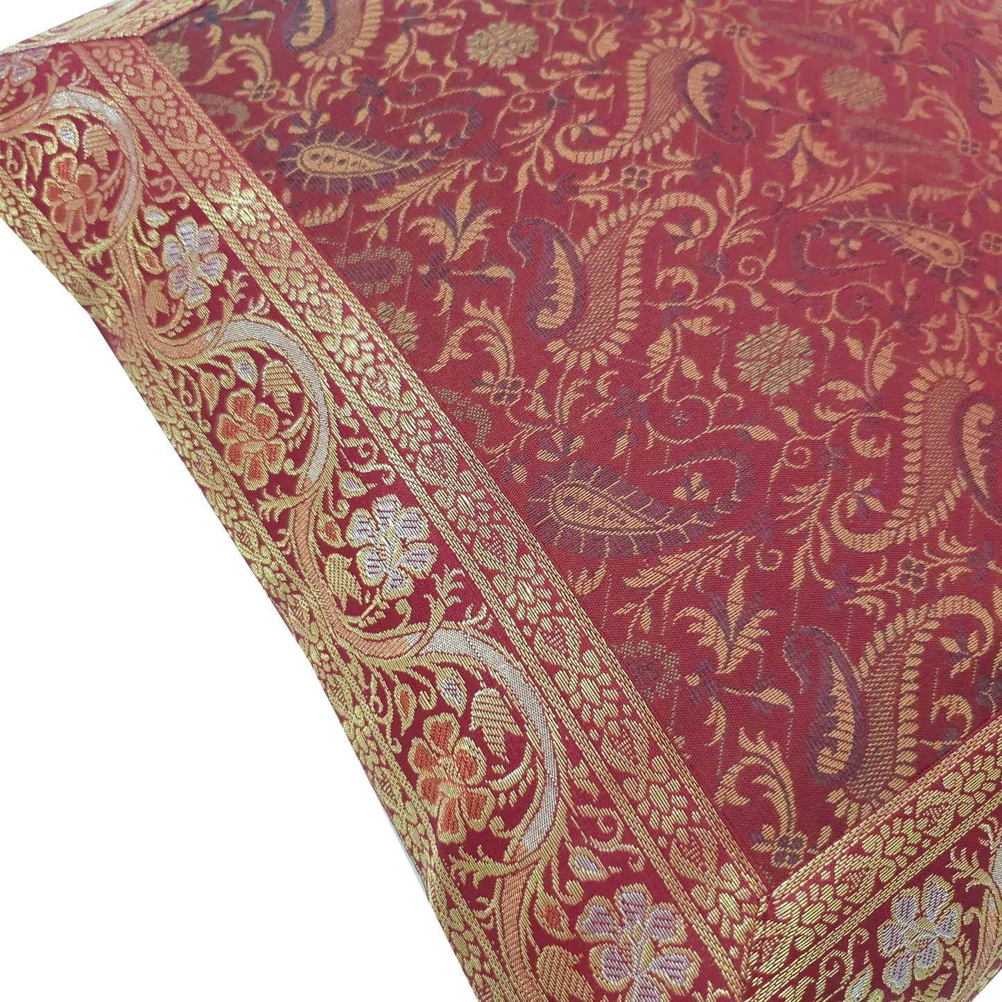 16x16 Inch Banarasi Cushion Covers Indian Woven Zari Brocade Silk Paisley Maroon